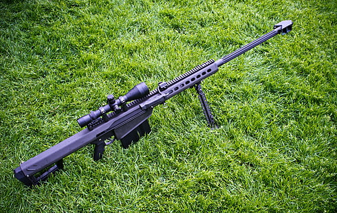 черная снайперская винтовка, трава, винтовка, снайперская, самозарядная, тяжелая, Barrett M82, HD обои HD wallpaper