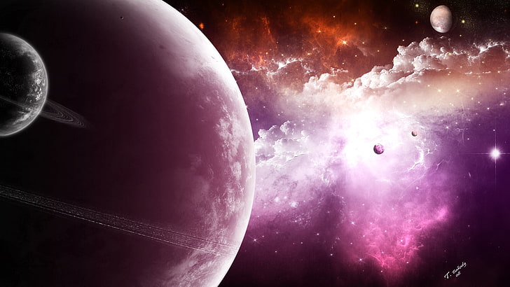 planets and s tars, space, digital art, planet, colorful, space art, HD wallpaper