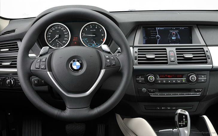 2010 BMW X6 ActiveHybrid Интерьер, черный руль bmw, интерьер, 2010, activehybrid, автомобили, HD обои
