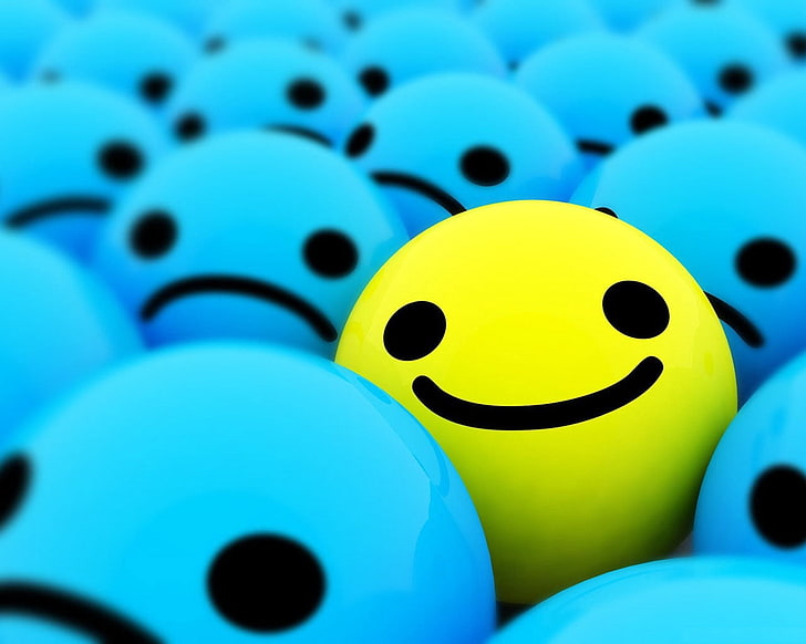 blue sad emoticon wallpaer, smile, blue, yellow, bright, HD wallpaper