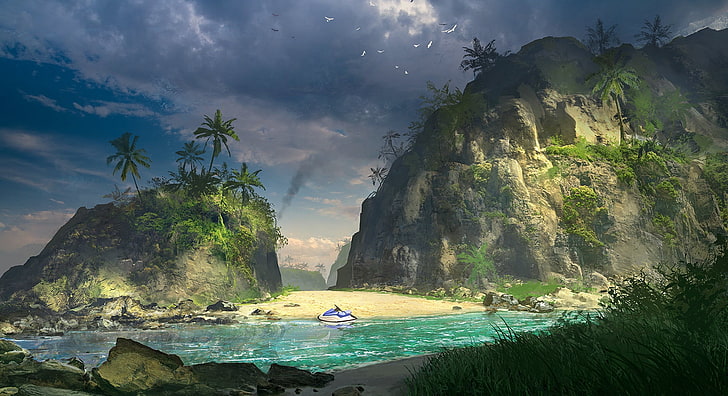 Far Cry цифровые обои, иллюстрации, цифровое искусство, Сергей Забелин, пляж, Far Cry 3, фан-арт, HD обои