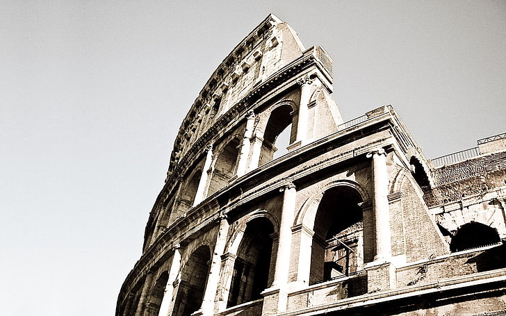 O Colliseum, Coliseu, Roma, Itália, preto branco, velho, HD papel de parede