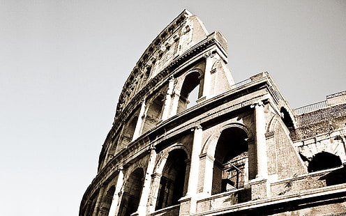 Колизей, Колизей, Рим, Италия, черно-белый, старый, HD обои HD wallpaper