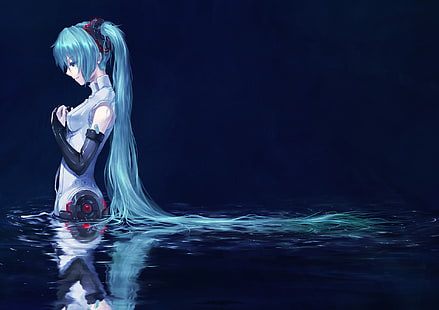 Vocaloid, Hatsune Miku, Blue Hair, Water, Anime, Anime Girl, female anime character with blue long hair, vocaloid, hatsune miku, blue hair, water, anime, anime girl, HD wallpaper HD wallpaper