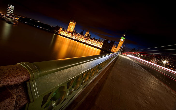 landmark, london, night, bridge, river, big ben, HD wallpaper