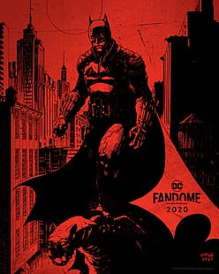 배트맨 (2021), 디지털 아트, DC 코믹스, 빨강, 검정, 배트맨, 도시, 마천루, HD 배경 화면 HD wallpaper