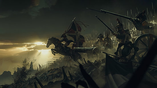 Militär, Konstnärlig, Armé, Banner, Canon, Häst, Napoleonskrig, Soldat, Vapen, HD tapet HD wallpaper