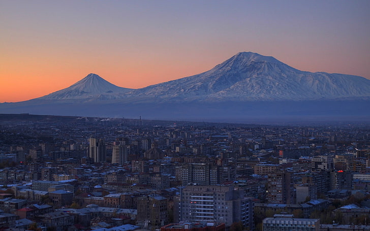 ناطحة سحاب ، أرمينيا ، يريفان ، مدينة ، جبل ، منظر طبيعي ، منازل ، أرارات، خلفية HD