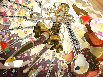 Mahou Shoujo Madoka Magica, gun, Tomoe Mami, HD wallpaper HD wallpaper