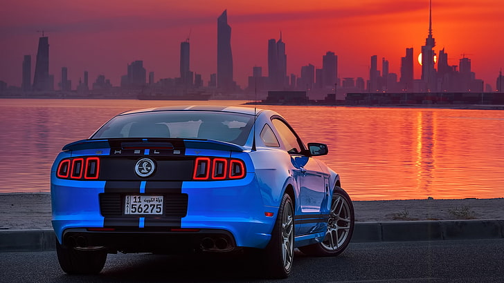 Shelby GT500, Ford USA, car, Ford Mustang Shelby, Kuwait, blue cars, HD wallpaper