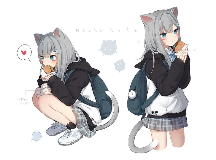 аниме, аниме девушки, девочка кошка, Амаширо Нацуки, кошачьи уши, HD обои