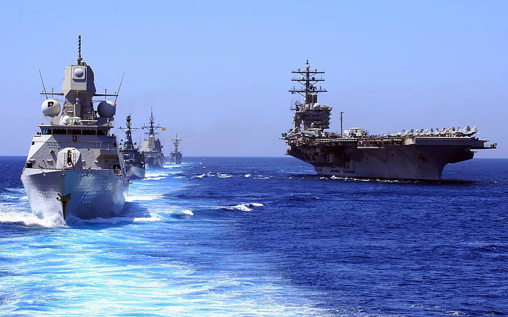 авианосец военно-морской флот сша море военный флот, HD обои