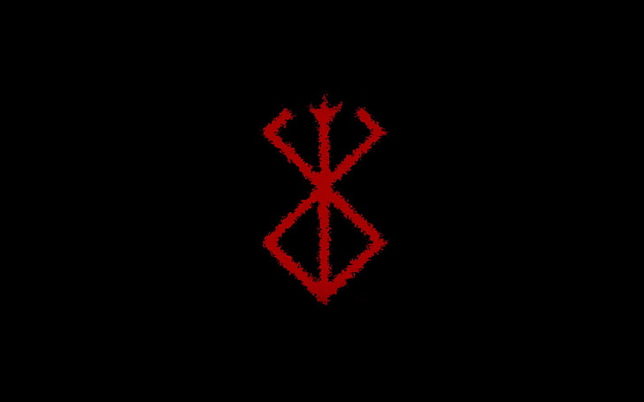 red logo, Berserk, black, Kentaro Miura, artwork, simple background, minimalism, HD wallpaper