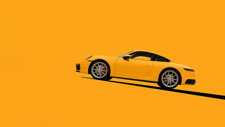 прост фон, жълт фон, кола, Porsche, превозно средство, произведение на изкуството, HD тапет
