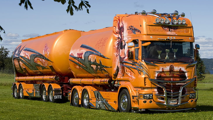 pomarańczowo-czarne wnętrze samochodu, ciężarówka, pojazd, Tapety HD