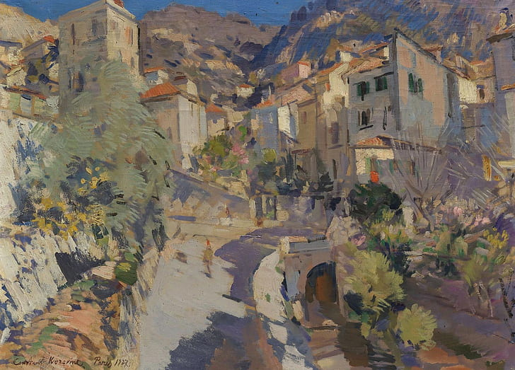 jalan, rumah, gambar, impresionisme, lanskap perkotaan, Konstantin Korovin, The Surroundings Of Nice, Wallpaper HD