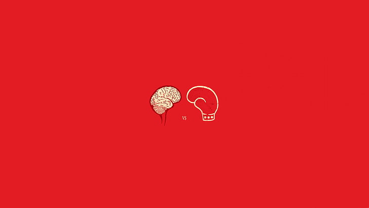 brain vector art, humor, brain, red, minimalism, red background, HD wallpaper