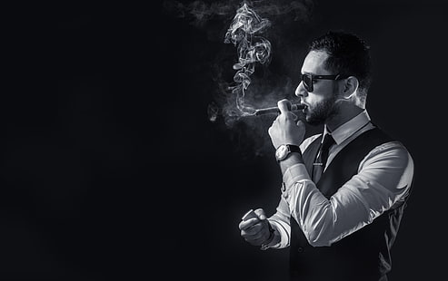 colete preto masculino, fumar, fumar, ternos, assistir, homens, charutos, HD papel de parede HD wallpaper