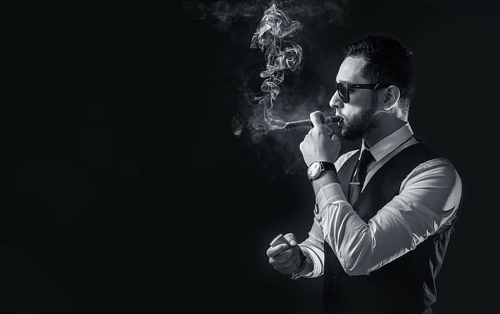 watch, suits, smoking, cigars, men, smoke, HD wallpaper