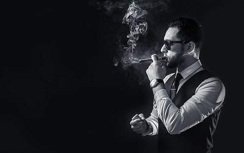 часы, костюмы, курение, сигары, мужчины, дым, HD обои HD wallpaper