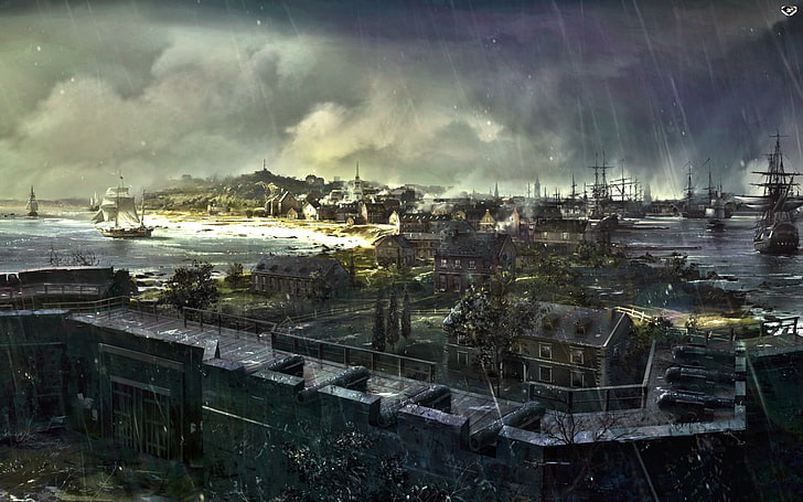 خلفية قارب بالقرب من المنزل ، Assassin's Creed III ، فن رقمي ، ألعاب فيديو، خلفية HD