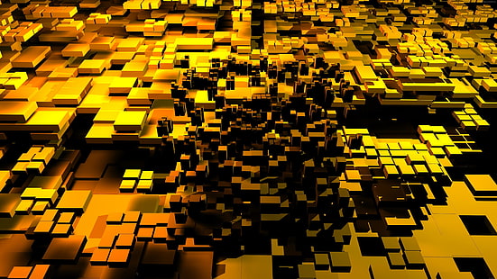 ثلاثي الأبعاد ، مكعبات ، ذهبي ، عالي الدقة ، 4 كيلو ، 5 كيلو، خلفية HD HD wallpaper