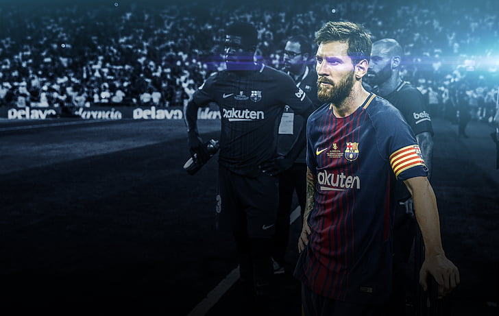 man wearing of blue and red sports uniform, Lionel Messi, FC Barcelona, FCB, 4K, HD wallpaper