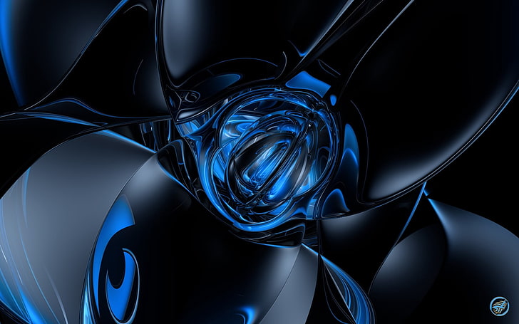 wallpaper 3d biru dan hitam, bentuk, bentuk, biru, hitam, Wallpaper HD