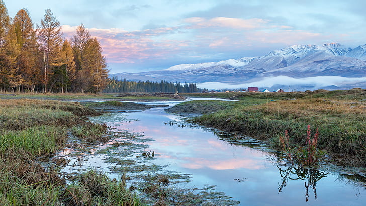 Altai-Gebirge, Russland, Fluss, Landschaft, Berge, Herbst, Morgen, Altai-Gebirge, Altai, Altai, Sibirien, Westsibirien, HD-Hintergrundbild