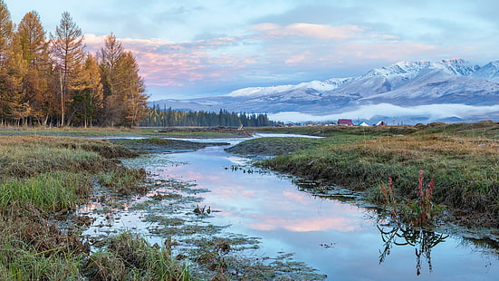 montagnes de l'Altaï, Russie, rivière, paysage, montagnes, automne, matin, montagnes de l'Altaï, Altaï, Altaï, Sibérie, Sibérie occidentale, Fond d'écran HD HD wallpaper