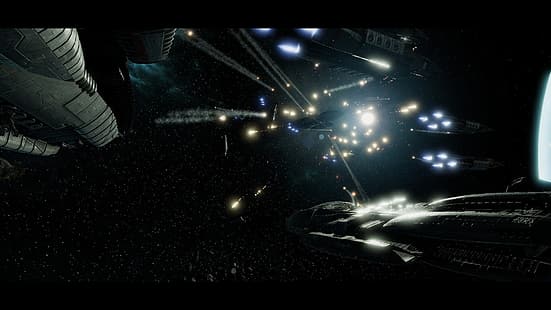 Battlestar, Battlestar Galactica, galactica, przestrzeń, bitwa kosmiczna, pancernik, Cyloni, cylon, flota kolonialna, toster, Tapety HD HD wallpaper