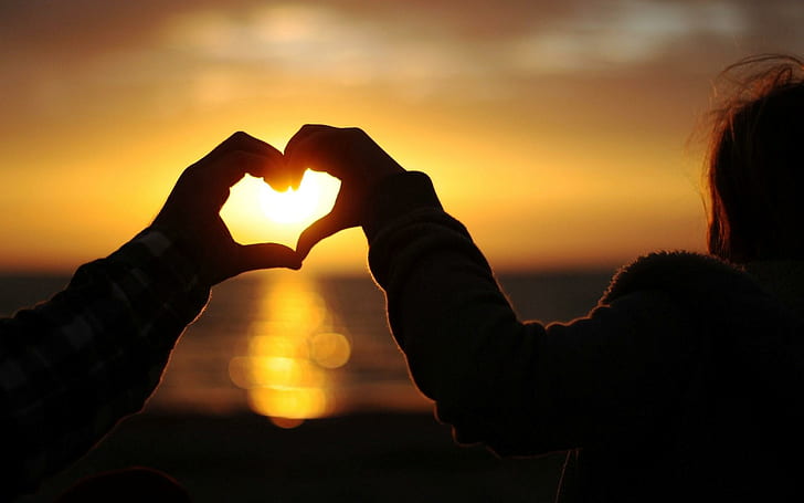 Mood Hands Heart Sunset Love, suasana hati, tangan, jantung, matahari terbenam, cinta, Wallpaper HD