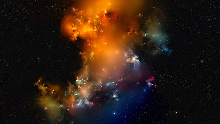 ilustrasi galaksi, seni digital, ruang, alam semesta, latar belakang hitam, warna-warni, bintang, nebula, bersinar, Wallpaper HD