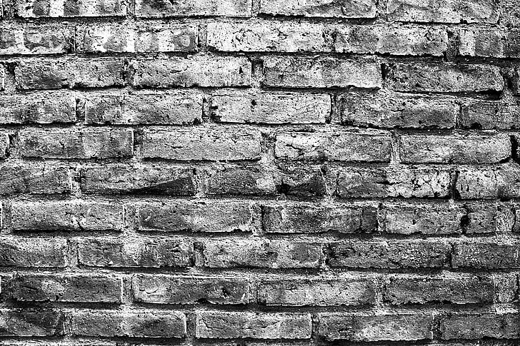회색 벽돌 벽, 벽, 사진, 질감, 흑백, HD 배경 화면