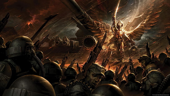 angel in front of army digital wallpaper, Warhammer 40,000, imperial guard, wings, Macharius, HD wallpaper HD wallpaper