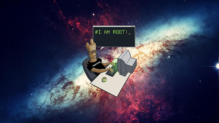 компьютер, вселенная, космос, Root, Mug, Хранители Галактики, Pantera, Groot, HD обои