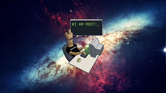 Ilustracja Groot, Root, Groot, wszechświat, przestrzeń, Kubek, komputer, Strażnicy Galaktyki, Pantera, Tapety HD HD wallpaper