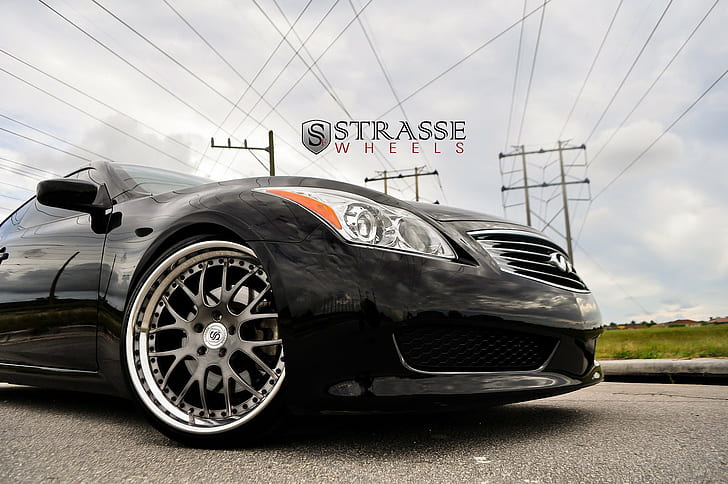 black, cars, g37, infiniti, strasse, tuning, wheels, HD wallpaper