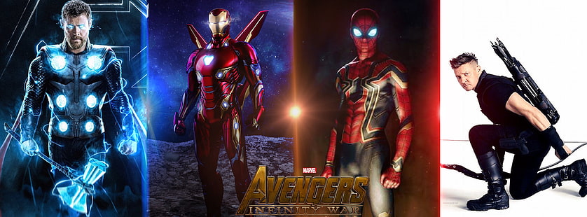 Poster karakter Avengers, Perang Infinity Avengers, Iron Man, Thor, Spider-Man, Hawkeye, kolase, The Avengers, Marvel Cinematic Universe, Wallpaper HD HD wallpaper