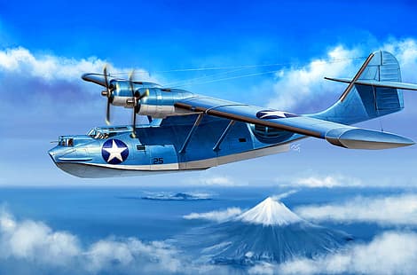 مضاد للغواصات ، PBY كاتالينا ، قارب طائر ، قاذفة دورية بحرية، خلفية HD HD wallpaper