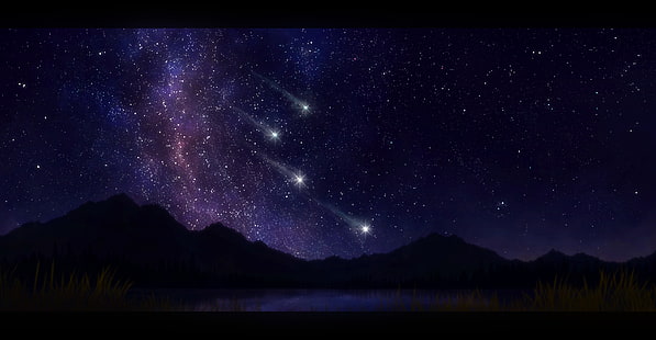 pioggia di meteoriti, notte, montagne, stelle, Sfondo HD HD wallpaper