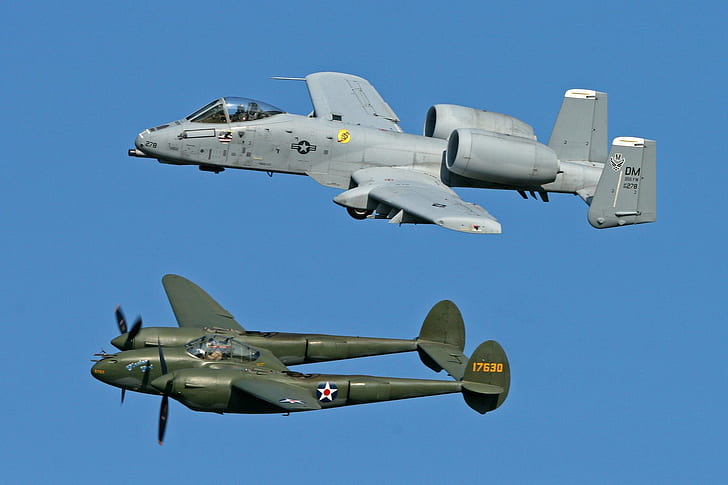 a 10, airplane, bomber, fighter, jet, lightning, military, p 38, plane, thunderbolt, HD wallpaper