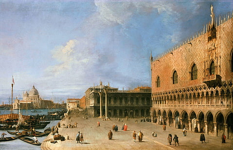 zdjęcie, krajobraz miejski, Canaletto, Molo przy Pałacu Dożów w Wenecji, Kanał Giovanni Antonio, Tapety HD HD wallpaper