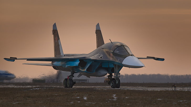 مقاتلة نفاثة زرقاء ورمادية ، جيش ، Sukhoi Su-34 ، سلاح الجو الروسي ، قاذفة ، عسكرية ، طائرة عسكرية، خلفية HD