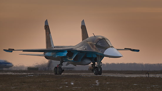 เครื่องบินขับไล่ไอพ่นสีน้ำเงินและสีเทากองทัพ Sukhoi Su-34 กองทัพอากาศรัสเซียเครื่องบินทิ้งระเบิดทหารเครื่องบินทหาร, วอลล์เปเปอร์ HD HD wallpaper