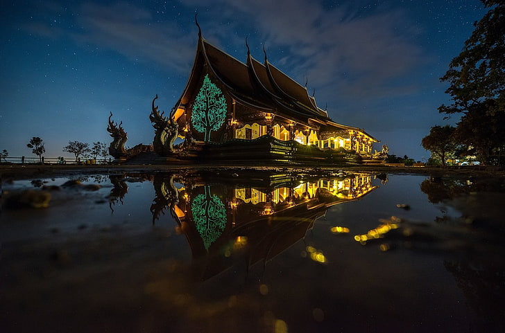 Temples, Wat Sirintron, Reflection, Temple, Thailand, HD wallpaper