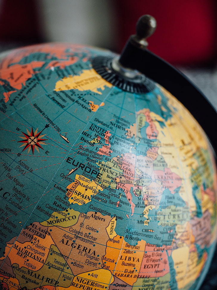 globe, map, travel, blur, countries, continents, HD wallpaper