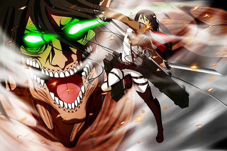 Anime, Ataque Dos Titãs, Eren Yeager, Mikasa Ackerman, Shingeki No Kyojin, HD papel de parede