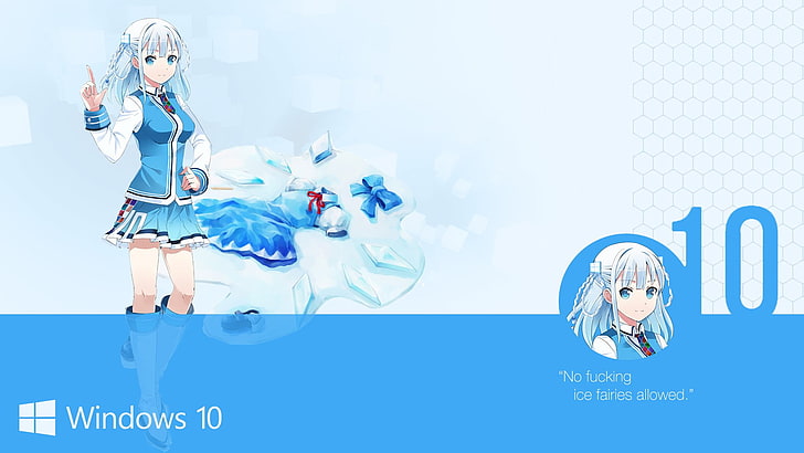 Anime, ojos azules, cabello azul, botas, Madobe Touko, corbata, OS-tan, uniforme escolar, falda, Windows 10, Fondo de pantalla HD