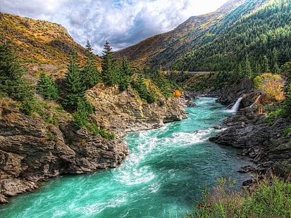 Selandia Baru, sungai, Selandia Baru, sungai, gunung, batu, pohon, Wallpaper HD HD wallpaper